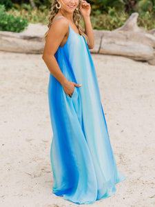 Women Vacation Gradient Chiffon Pockets Beach Sling Maxi Dress