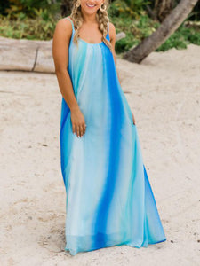 Women Vacation Gradient Chiffon Pockets Beach Sling Maxi Dress