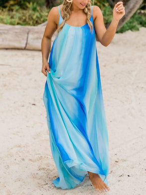 Women Vacation Gradient Chiffon Pockets Beach Sling Maxi Dress