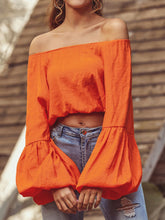 Load image into Gallery viewer, Women's Sexy Off Shoulder Lantern Sleeve Short Shirt