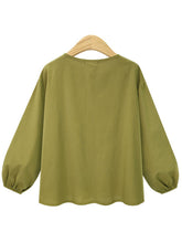 Load image into Gallery viewer, Cotton Round Neck Loose Lantern Sleeve Blouse