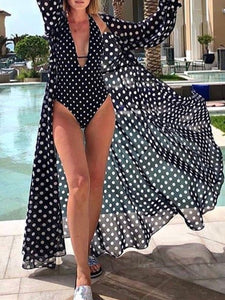 Women Chiffon Polka Dot Loose Cardigan Beach Cover-Up