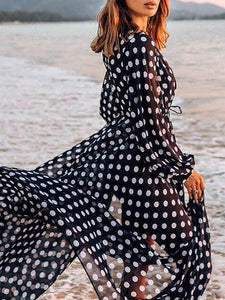 Women Chiffon Polka Dot Loose Cardigan Beach Cover-Up