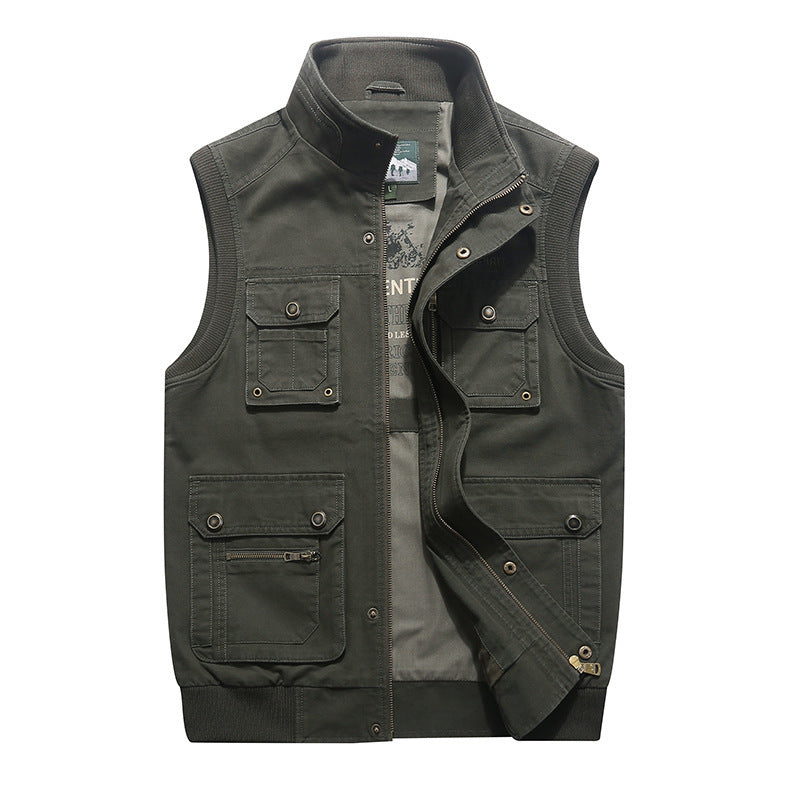 Men'S Casual Waistcoat Multi-Pocket Cotton Loose Waistcoat