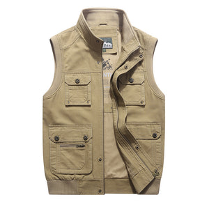 Men'S Casual Waistcoat Multi-Pocket Cotton Loose Waistcoat