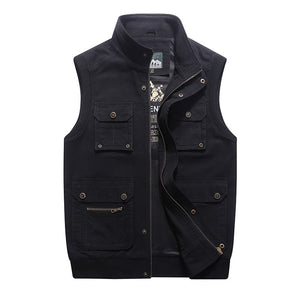 Men'S Casual Waistcoat Multi-Pocket Cotton Loose Waistcoat