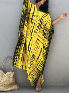 Women Abstract Print 3/4 Sleeve Beach Sun Protection Cover-Up