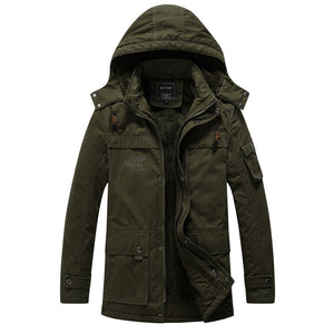 Men'S Plus Velvet Thick Warm Mid-Length Hooded Cotton Coat