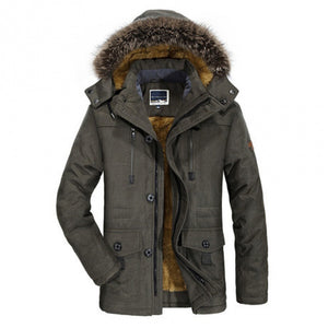 Winter Mid-Length Men'S Plush Thick Warm Hooded Jacket