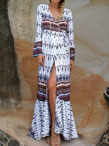 Bohemian Print V-neck Split Beach Maxi Dress