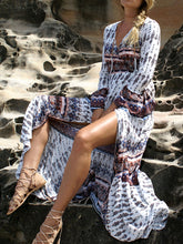 Load image into Gallery viewer, Bohemian Print V-neck Split Beach Maxi Dress