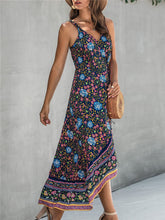 Load image into Gallery viewer, Bohemian Vintage Print Suspender V-neck Irregular Holiday Dress