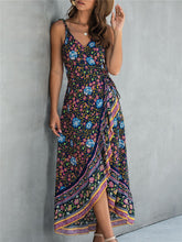 Load image into Gallery viewer, Bohemian Vintage Print Suspender V-neck Irregular Holiday Dress