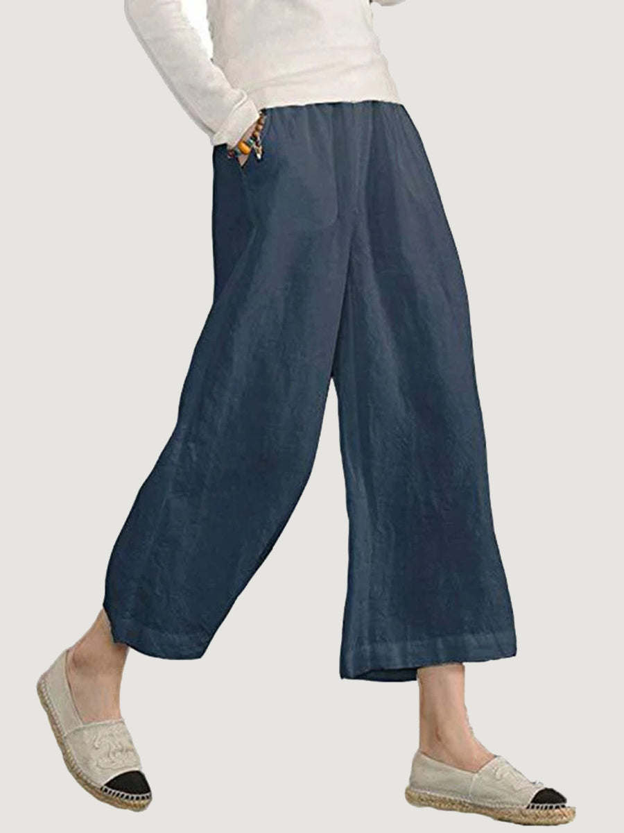 Hérmorcy Women Solid Color Loose Casual Wide-leg Cropped Pants