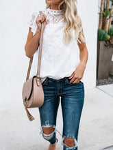 Load image into Gallery viewer, Summer Hollow Lace Stitching Cotton Linen T-shirt
