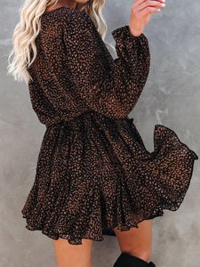 Fashionable Long Sleeve Ruffle Hem Printed Dress