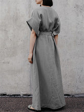 Load image into Gallery viewer, Hérmorcy Women Solid Color Bell Sleeve Split Hem Dress with Belt