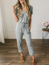 Load image into Gallery viewer, Pure Color Tie V-neck Short-sleeved Slim Casual Jumpsuit