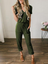 Load image into Gallery viewer, Pure Color Tie V-neck Short-sleeved Slim Casual Jumpsuit