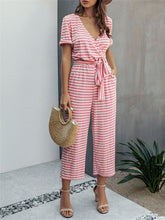 Load image into Gallery viewer, Fashion Striped Print V-neck Short-sleeved Slim Jumpsuit