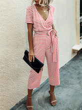 Load image into Gallery viewer, Fashion Striped Print V-neck Short-sleeved Slim Jumpsuit