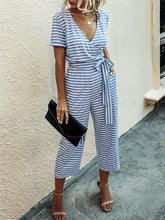 Load image into Gallery viewer, Fashion Striped Print V-neck Short-sleeved Slim Jumpsuit