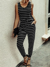Load image into Gallery viewer, Sleeveless Striped Printed Round Neck Casual Jumpsuit