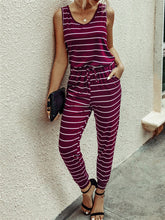 Load image into Gallery viewer, Sleeveless Striped Printed Round Neck Casual Jumpsuit