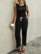 Load image into Gallery viewer, Solid Color Round Neck Vest Lace-up Casual Loose Jumpsuit