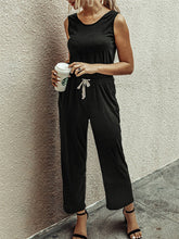 Load image into Gallery viewer, Solid Color Round Neck Vest Lace-up Casual Loose Jumpsuit