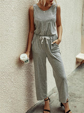 Load image into Gallery viewer, Solid Color Round Neck Vest Lace-up Casual Loose Jumpsuit