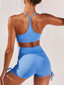 Sling Sleeveless Drawstring Shorts Yoga Fitness Suit