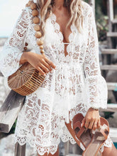 Load image into Gallery viewer, Women Vacation Long Sleeve V-Neck Sexy Lace Mini Dress