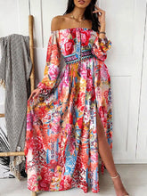 Load image into Gallery viewer, Women Bohemian Long Sleeve off the Shoulder Print Maxi Dress