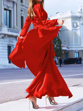 Load image into Gallery viewer, Women Bohemian V Neck Long Sleeve Split Side Plain Maxi Dress