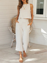 Load image into Gallery viewer, Women Plain Sleeveless Top Loose Wide Leg Pant Two Piece Set