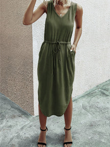 Fashion Casual Solid Color V-neck Tether Vest Dress