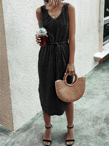 Fashion Casual Solid Color V-neck Tether Vest Dress