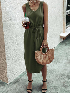 Fashion Casual Solid Color V-neck Tether Vest Dress