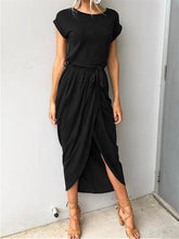 Load image into Gallery viewer, Short-sleeved Front Slit Irregular Slim Casual Dress