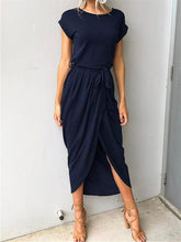 Load image into Gallery viewer, Short-sleeved Front Slit Irregular Slim Casual Dress