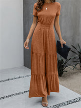 Load image into Gallery viewer, Pure Color Round Neck Pleated Slimming Long Casual Dress