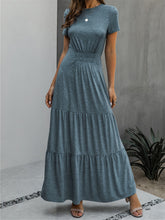 Load image into Gallery viewer, Pure Color Round Neck Pleated Slimming Long Casual Dress