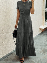 Load image into Gallery viewer, Pure Color Round Neck Pleated Slimming Long Casual Dress