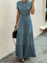 Load image into Gallery viewer, Pure Color Round Neck Pleated Slimming Long Casual Dress