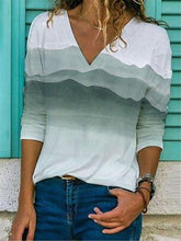 Load image into Gallery viewer, Gradient Print V-neck Long-sleeved Casual Top T-shirts