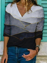 Load image into Gallery viewer, Gradient Print V-neck Long-sleeved Casual Top T-shirts