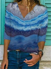 Load image into Gallery viewer, Gradient Print V-neck Long-sleeved Casual Top T-shirts