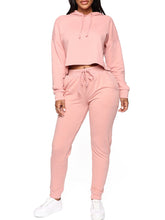 Load image into Gallery viewer, Women&#39;S Casual Solid Color Umbilical Hooded Sports Two-Piece Suit