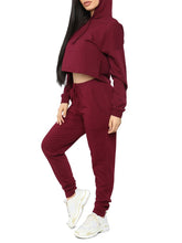 Load image into Gallery viewer, Women&#39;S Casual Solid Color Umbilical Hooded Sports Two-Piece Suit